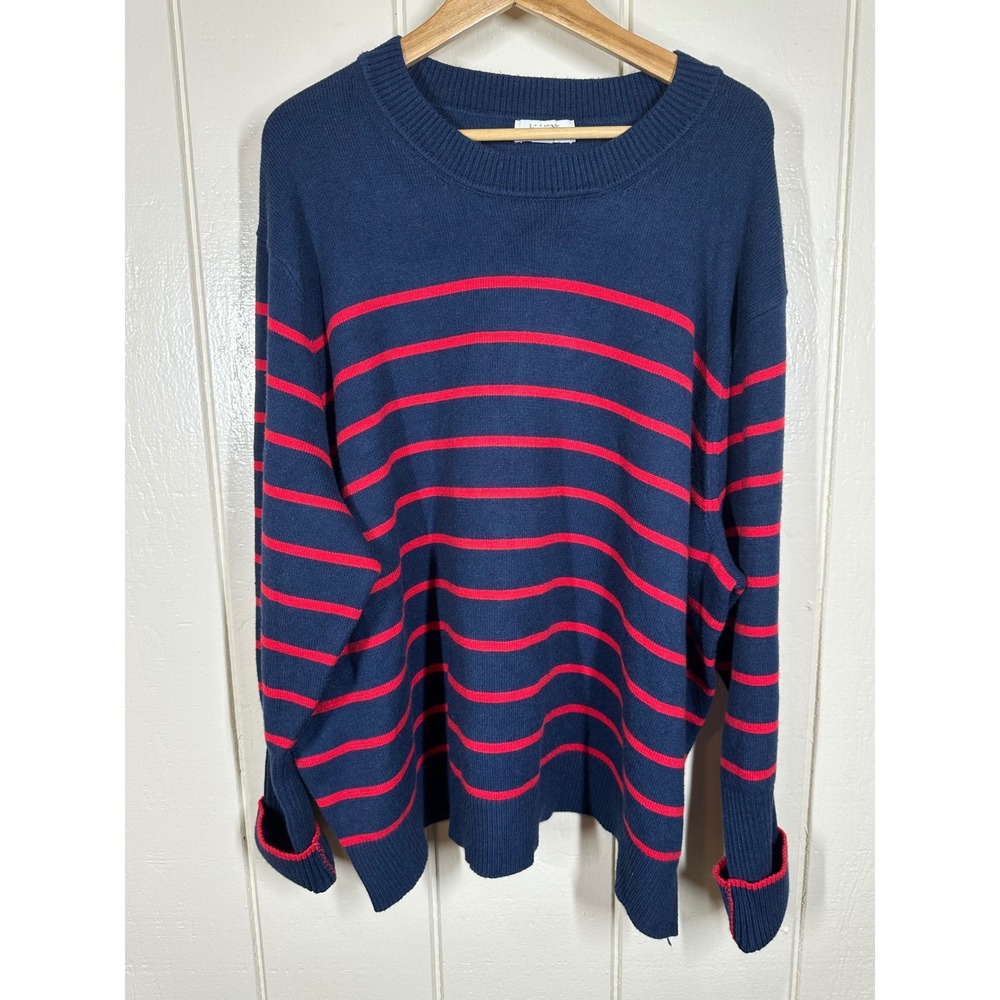 La Ligne Sweater Womens 4X Blue Red Striped Crew Neck Long Sleeve Knit Top